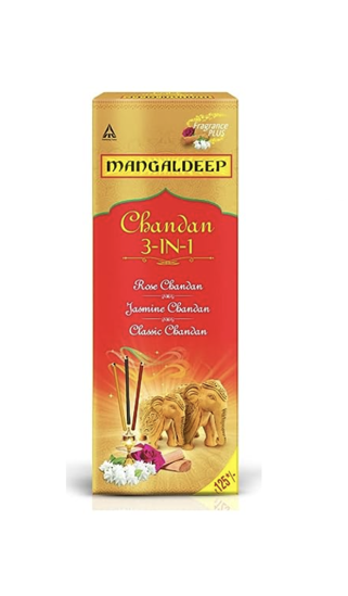 Picture of Mangaldeep Chandan/Sandal 3 in 1 Agarbatti/ Incense Sticks 226 gm